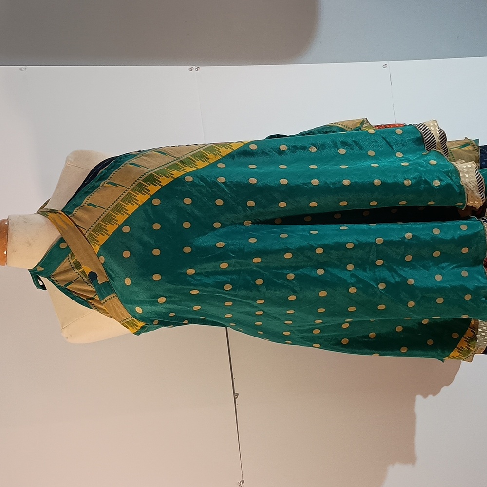 Elegant Teal and Gold Polka Dot Midi Skirt